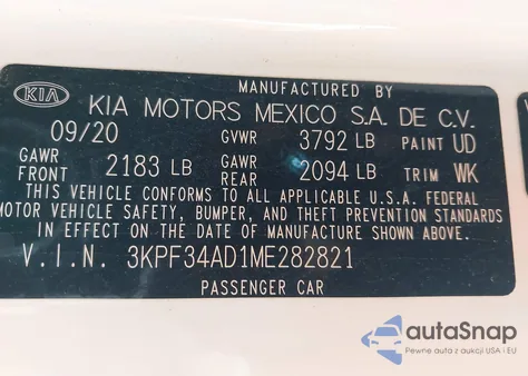 2021 Kia Forte Gt-Line from USA, damaged, VIN 3KPF34AD1ME282821